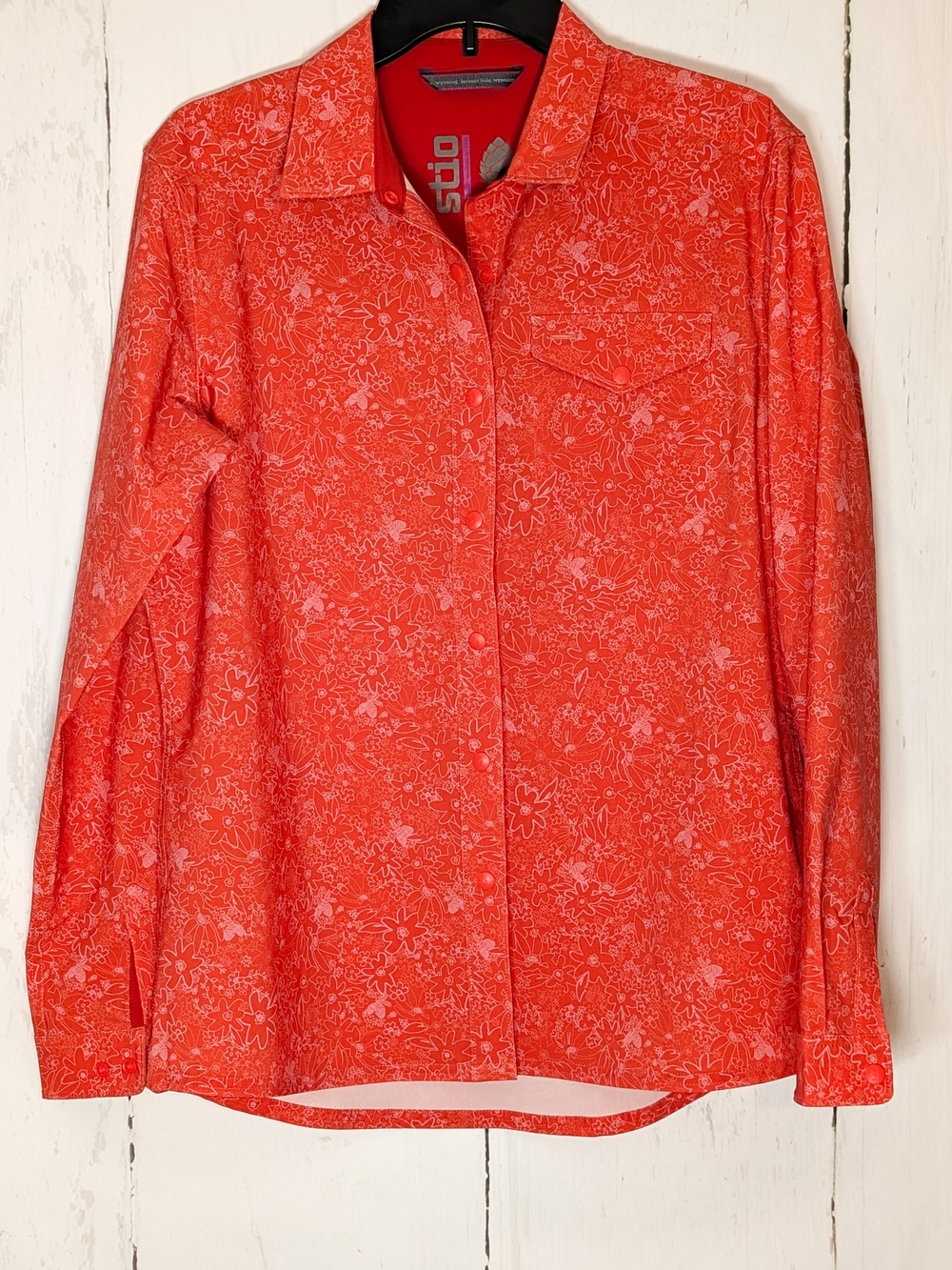 Stio Women’s Coral-Red Floral Button Down Shirt